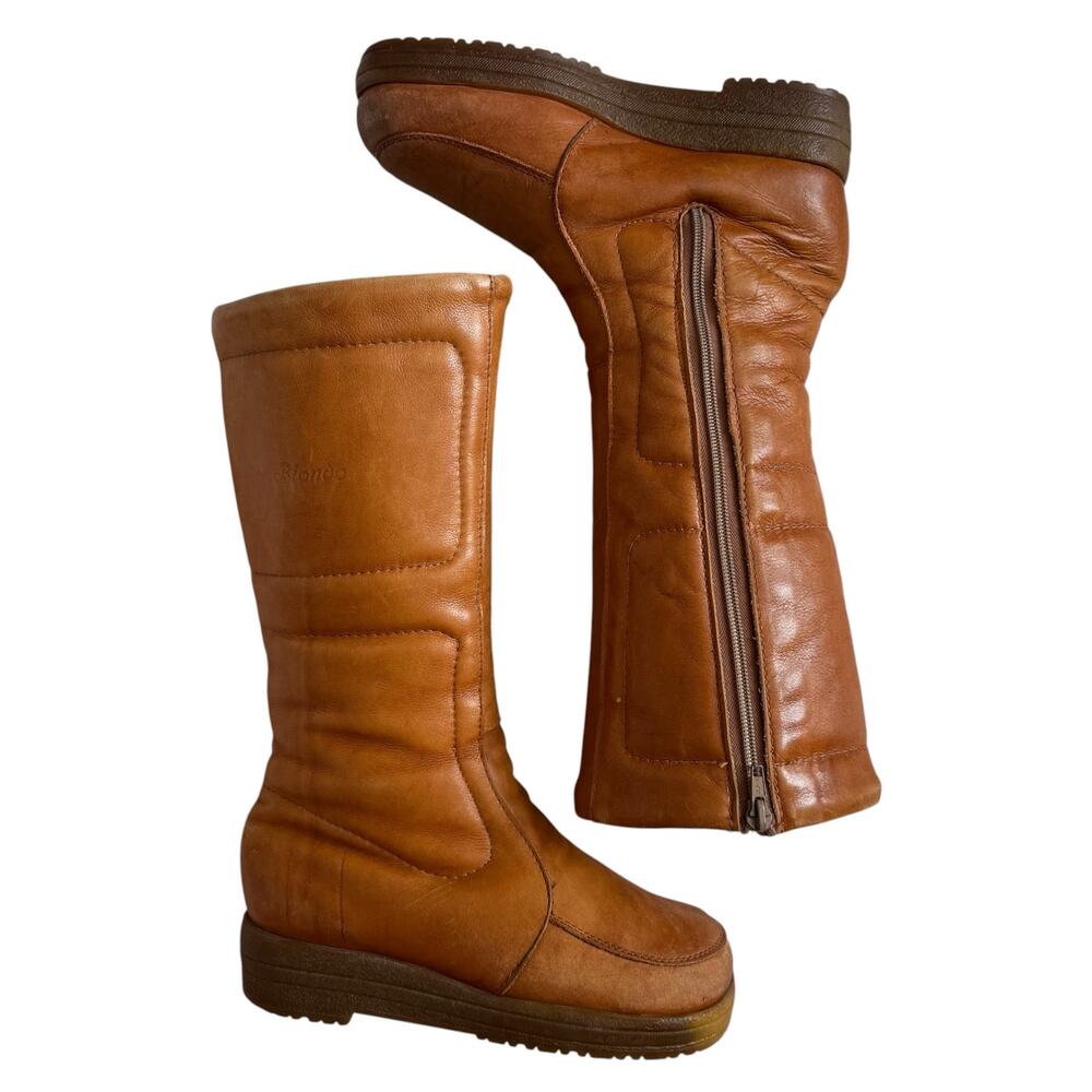 Vintage 1980s Blondo Canada Cognac Fleece Lined Leather Winter Boots Sz 7